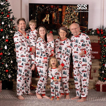 Christmas Family Matching Allover Xmas Tree & Car Print Long-sleeve Pajamas Sets